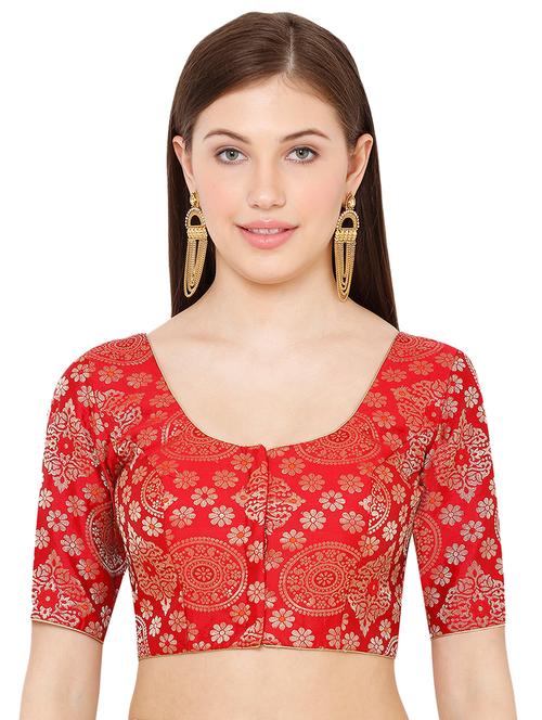 red cotton blend brocade blouse - 17424134 - Very Small Image - 1