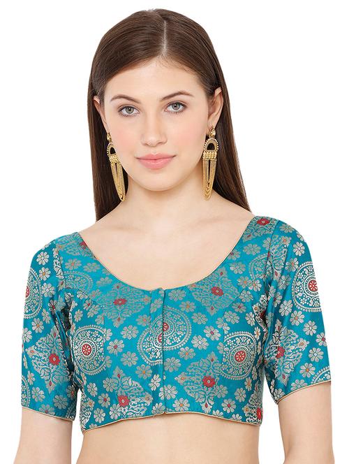 green cotton blend brocade blouse - 17424135 - Very Small Image - 1