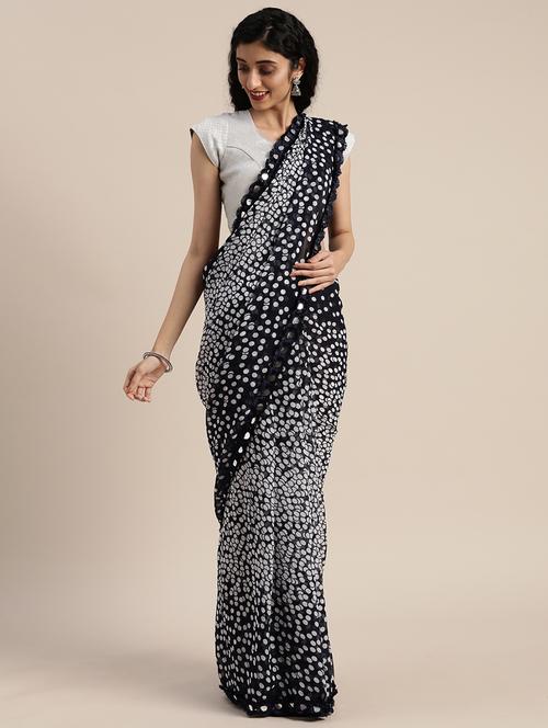 navy georgette printed saree with blouse - 17424233 - Very Small Image - 1
