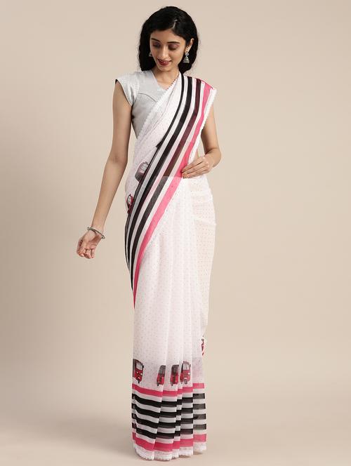 striped printed saree - 17424247 - Very Small Image - 1