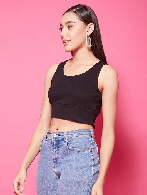 women's crop round neck top - 17424510 - Very Small Image - 1