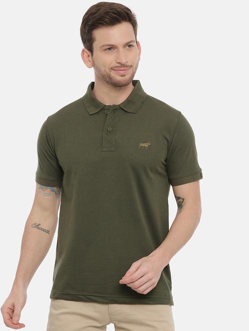olive green solid polo t-shirt - 17424570 - Very Small Image - 1