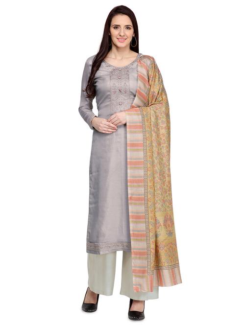 grey wool blend unstitched suit - 17424875 - Very Small Image - 1