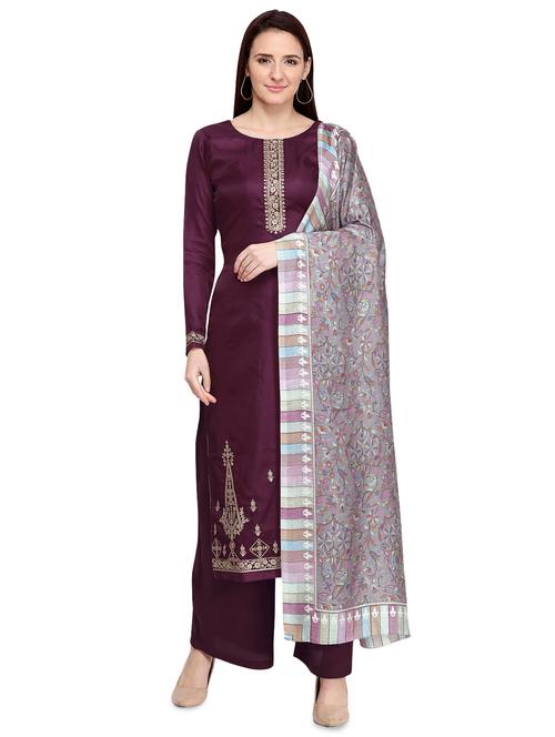 maroon wool blend unstitched suit - 17424878 - Very Small Image - 1