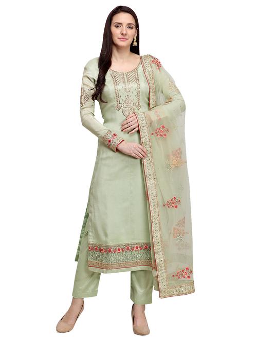 green art silk semistitched suit - 17424911 - Very Small Image - 1