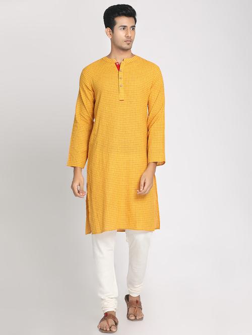 yellow checkered long kurta - 17424966 - Very Small Image - 1