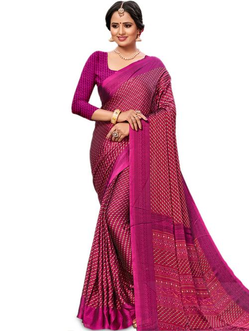 magenta crepe printed saree - 17425025 - Very Small Image - 1
