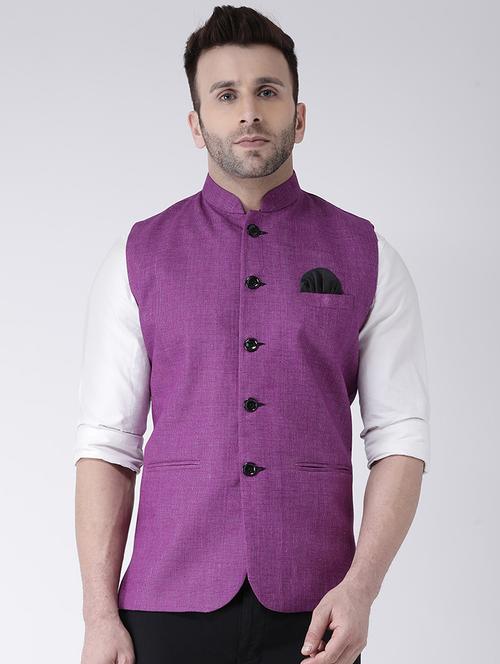 purple solid khaadi nehru jacket - 17425489 - Very Small Image - 1