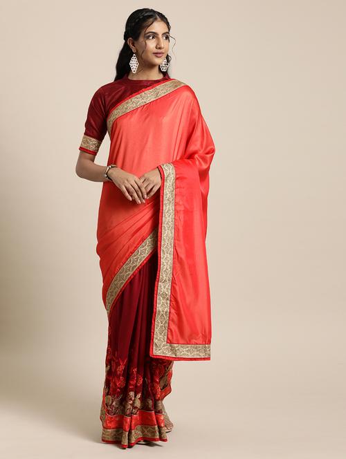 half & half embroidered saree with blouse - 17425986 - Very Small Image - 1