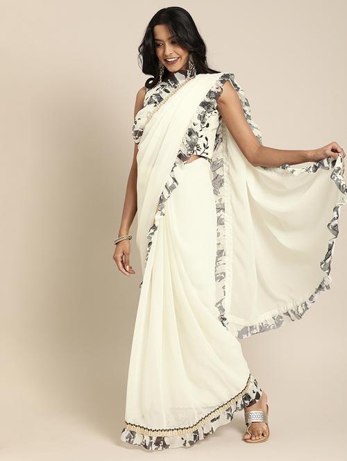 solid embroidered saree - 17425995 - Very Small Image - 1