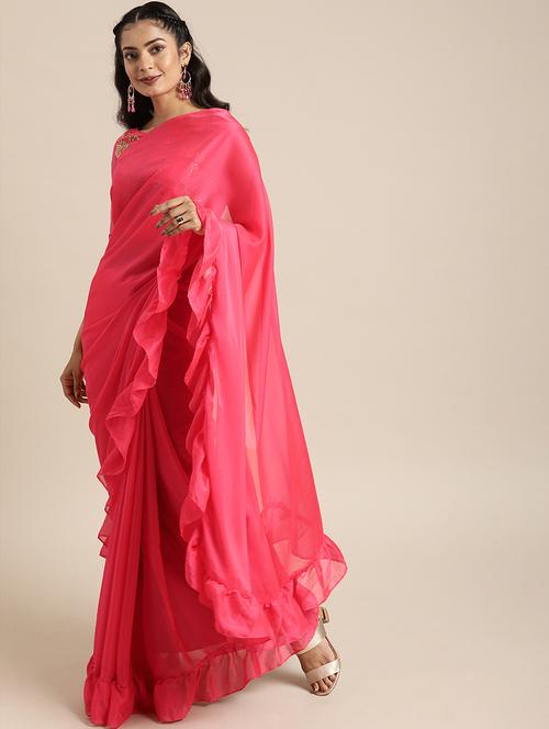 ruffle fusion saree with blouse - 17426006 - Very Small Image - 1