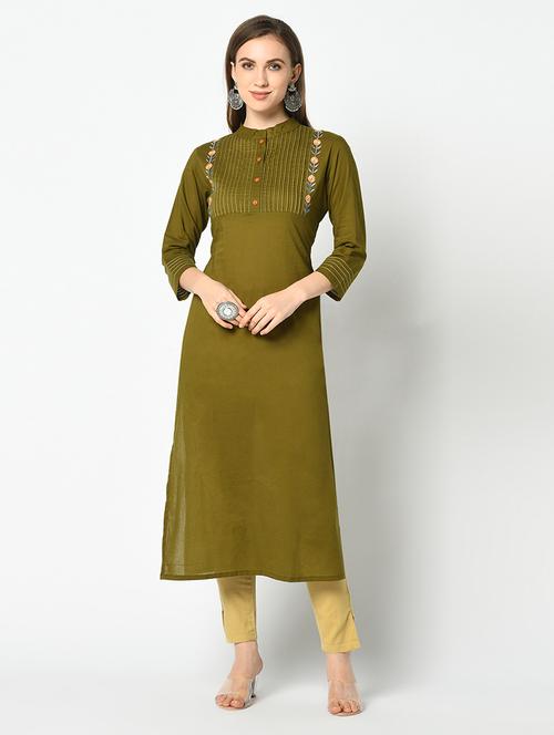 olive green straight kurta - 17426142 - Very Small Image - 1