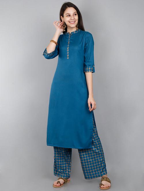solid kurta palazzo set - 17426478 - Very Small Image - 1