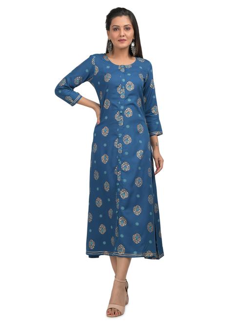 gold print a-line kurta - 17426550 - Very Small Image - 1