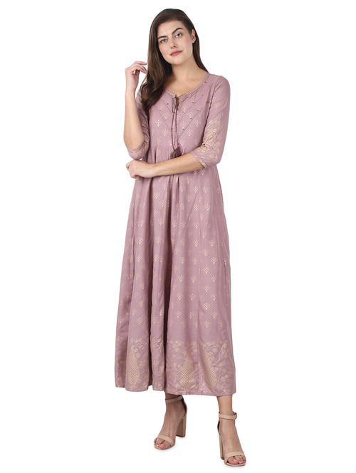 purple rayon flared kurta - 17426557 - Very Small Image - 1