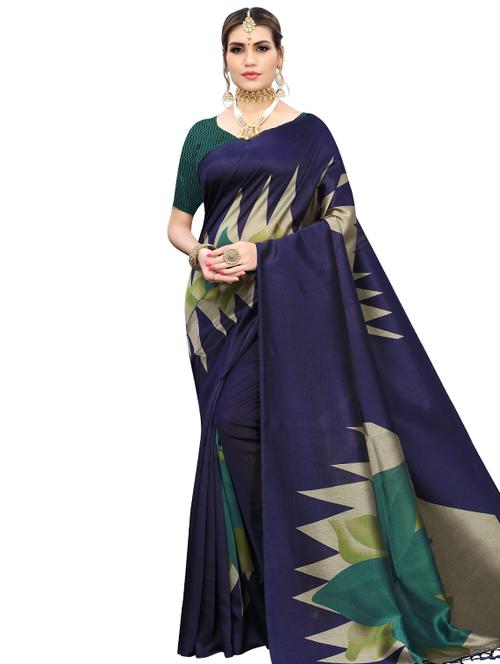 navy art silk printed saree with blouse - 17426898 - Very Small Image - 1