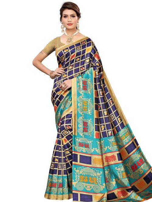 checkered printed saree with blouse - 17426902 - Very Small Image - 1