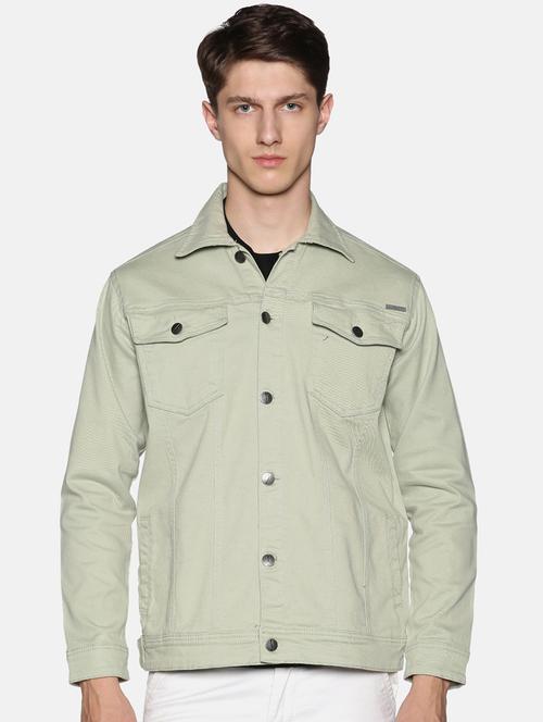 olive green solid denim jacket - 17426920 - Very Small Image - 1