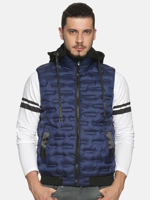 navy blue solid quilted jacket - 17427118 - Very Small Image - 1