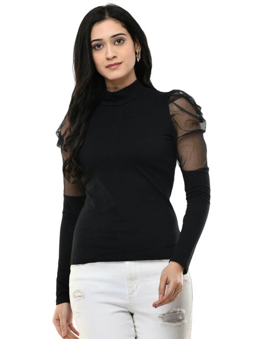 puff sleeves slim fit top - 17428077 - Very Small Image - 1