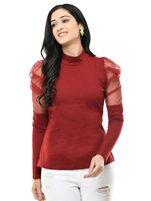 puff sleeves slim fit top - 17428080 - Very Small Image - 1