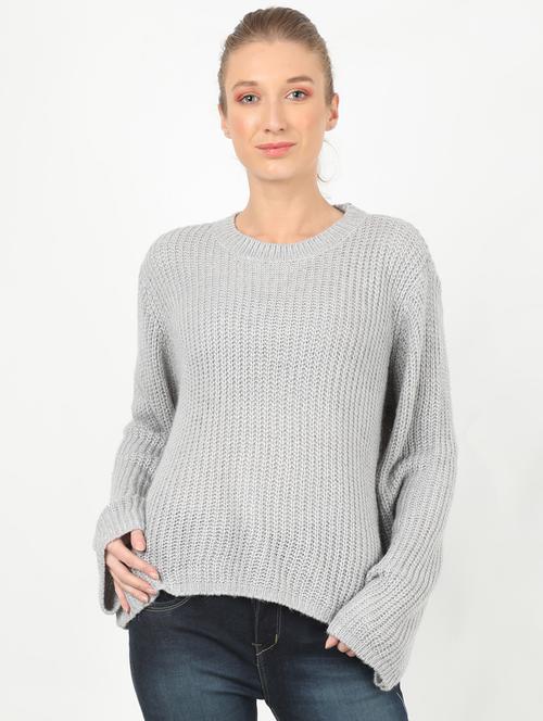 round neck solid pullover - 17428189 - Very Small Image - 1