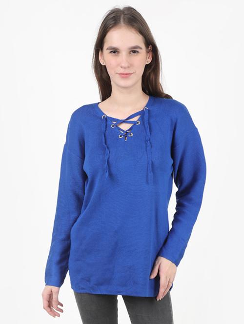 lace up neck pullover - 17428206 - Very Small Image - 1