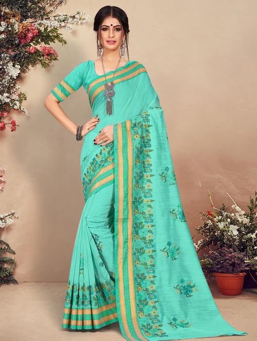 turquoise bordered saree - 17428514 - Very Small Image - 1