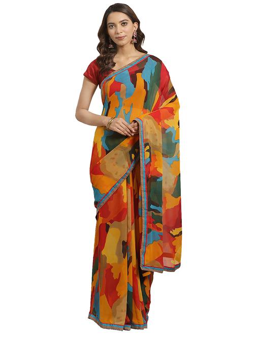 color block printed saree - 17428618 - Very Small Image - 1