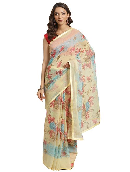 floral printed saree with blouse - 17428636 - Very Small Image - 1