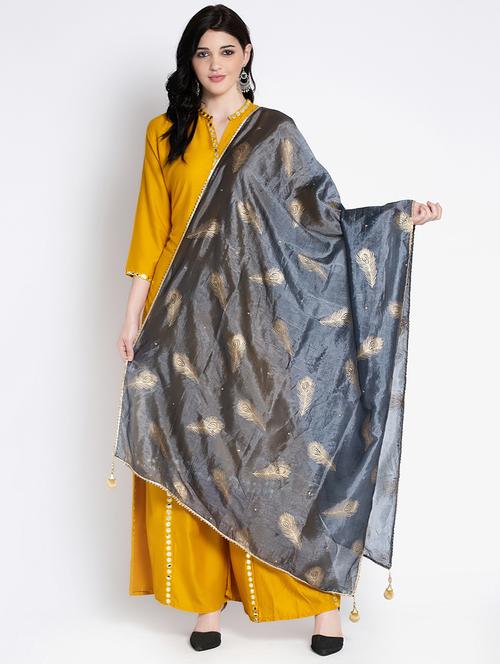 grey printed gota work dupatta - 17428862 - Very Small Image - 1