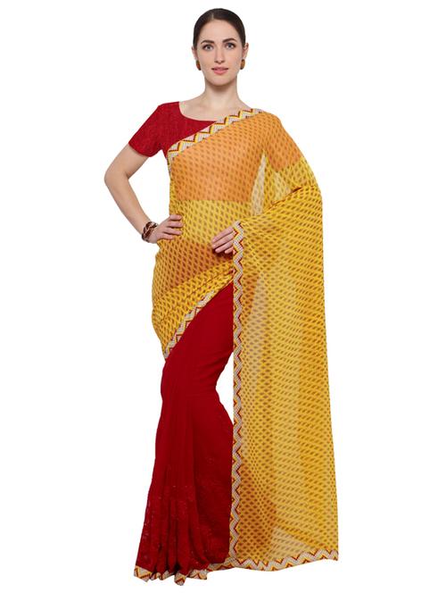 half & half printed saree with blouse - 17428977 - Very Small Image - 1