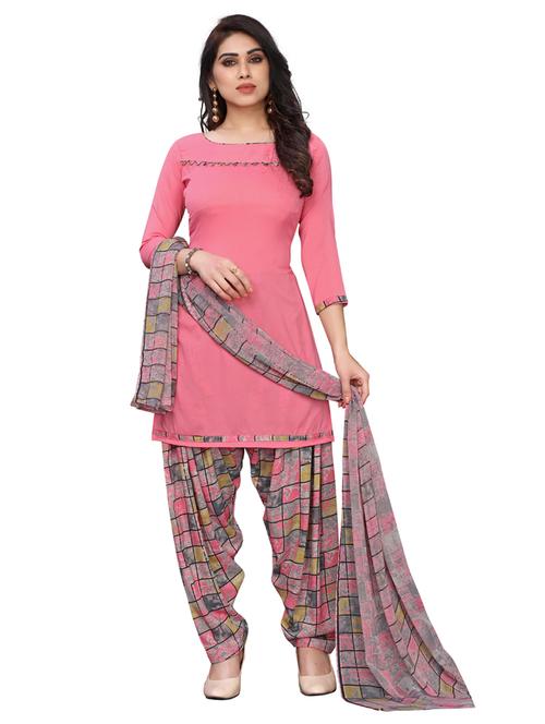 pink crepe unstitched suit - 17429579 - Very Small Image - 1