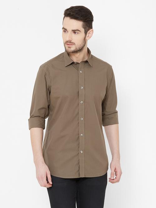 khaki solid casual shirt - 17429761 - Very Small Image - 1