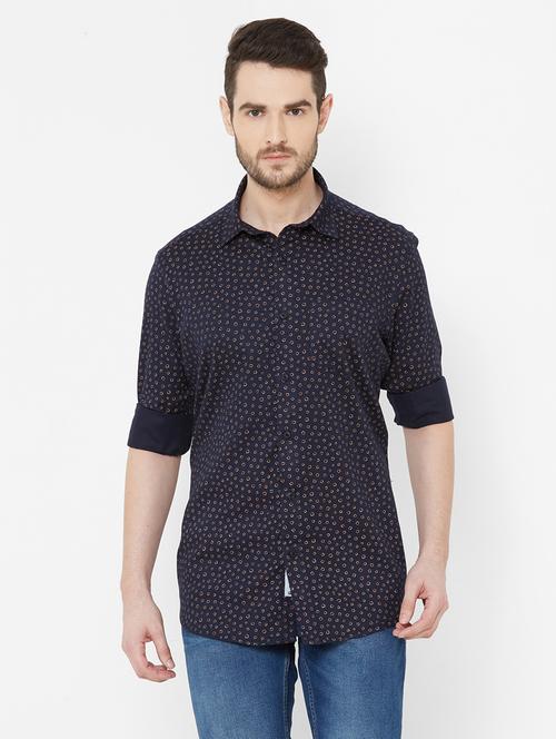 navy blue printed casual shirt - 17429767 - Very Small Image - 1