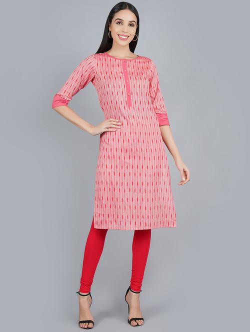 pink ikat straight kurta - 17430709 - Very Small Image - 1