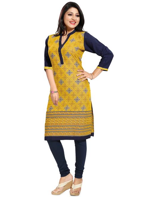 yellow printed a-line kurta - 17430718 - Very Small Image - 1