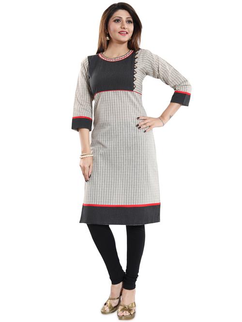 cream checkered a-line kurta - 17430721 - Very Small Image - 1