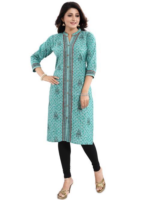 green printed a-line kurta - 17430723 - Very Small Image - 1