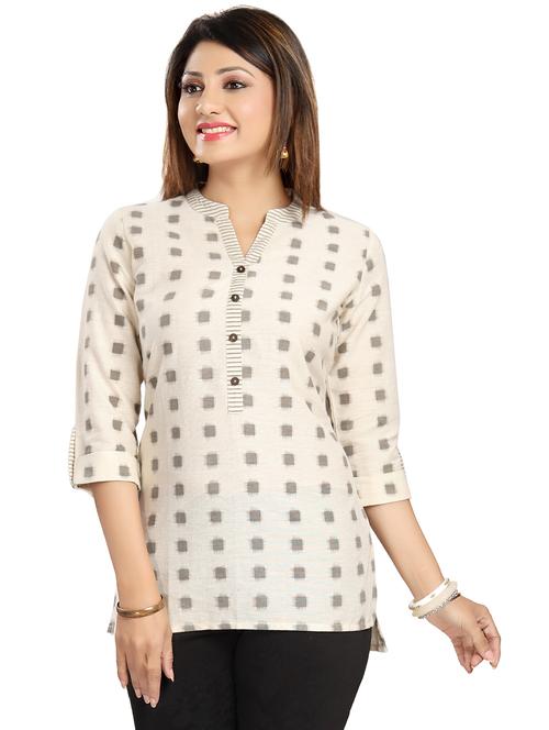 cream geometric a-line kurti - 17430728 - Very Small Image - 1