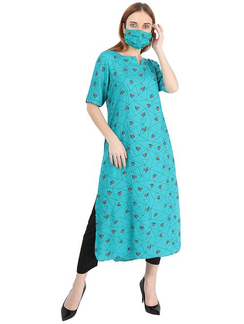 geometric print straight kurta with face mask - 17431397 - Very Small Image - 1