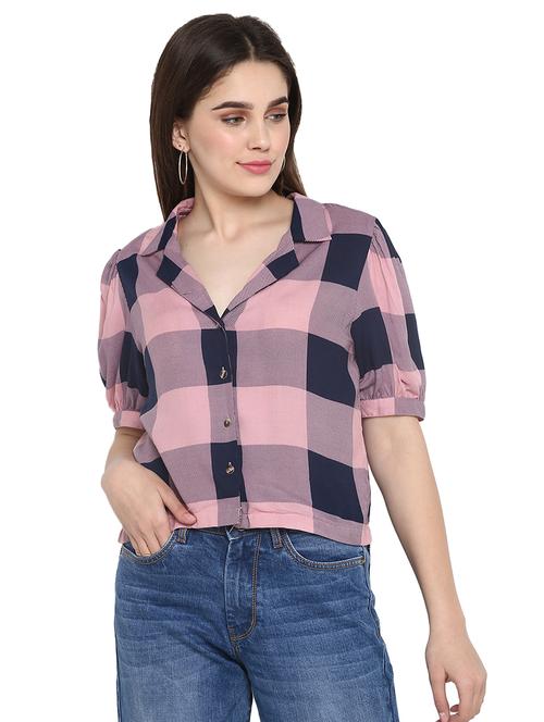 checkered woven crop shirt - 17431664 - Very Small Image - 1