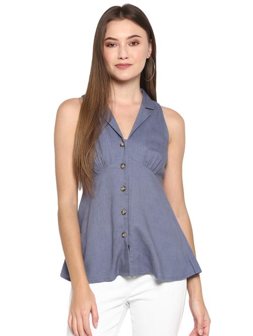 lapel neck solid top - 17431695 - Very Small Image - 1