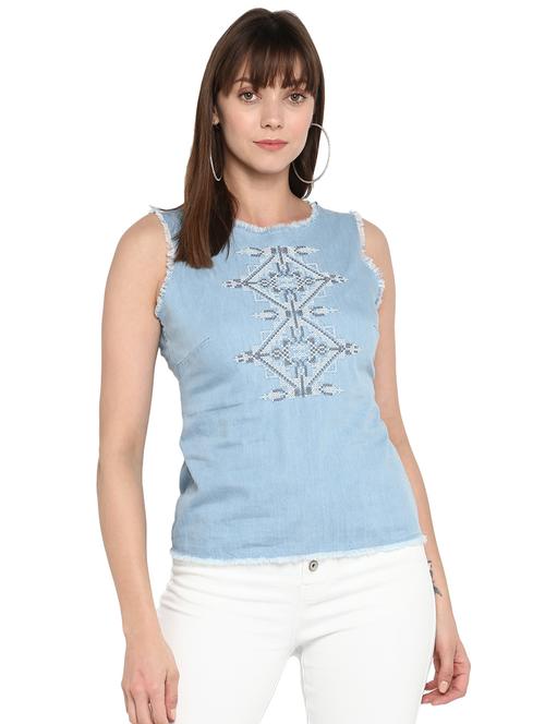 frayed detail denim top - 17431707 - Very Small Image - 1