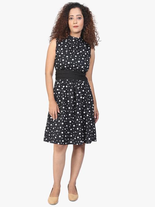 mock neck polka dot flared dress - 17431785 - Very Small Image - 1