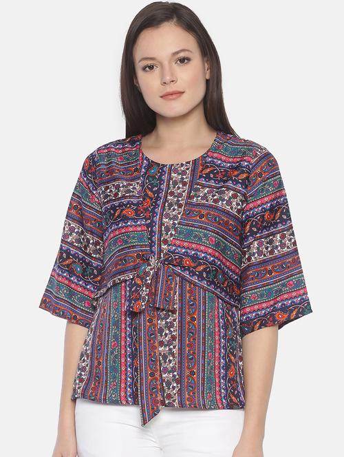 tie front printed top - 17432006 - Very Small Image - 1