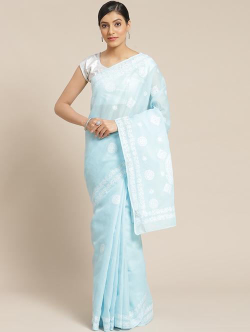 pastel chikankari saree with blouse - 17433022 - Very Small Image - 1