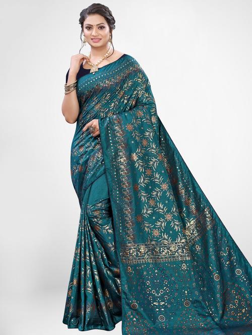 foil print printed saree with blouse - 17433604 - Very Small Image - 1