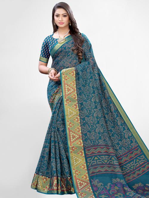 teal printed saree - 17433612 - Very Small Image - 1