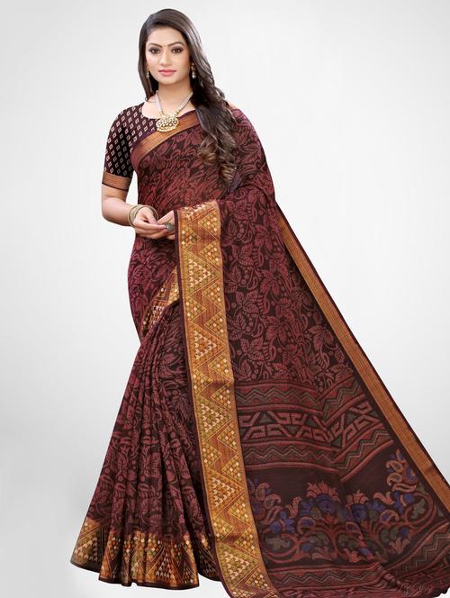 floral printed saree with blouse - 17433613 - Very Small Image - 1